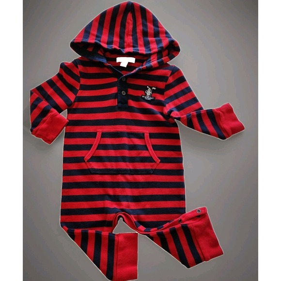 Burberry Designer Baby Navy and Red Jumpsuit Overalls Unisex - Size: 12 Months